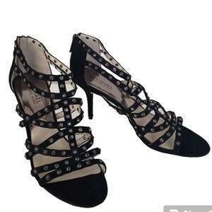 Michael Michael Kors Maddie Jeweled T-Strap Suede Peep Toe Heels Black Size 9